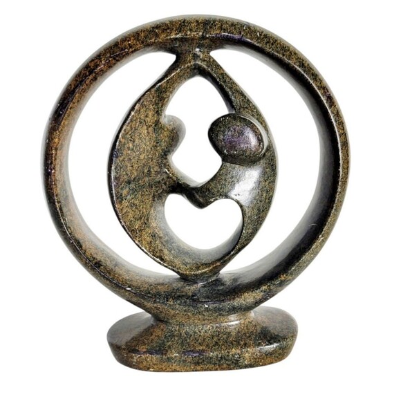 VTG 70s "Circle Of Love" Heart Couple Love Hand Carved Stone Sculpture Signed - Picture 6 of 11